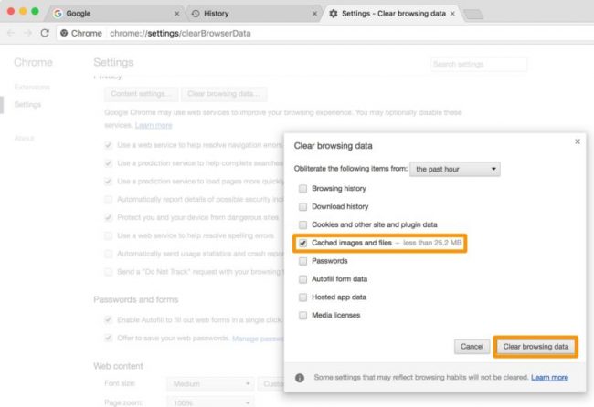 حذف کردن حافظه کش Cache در مرورگر Chrome