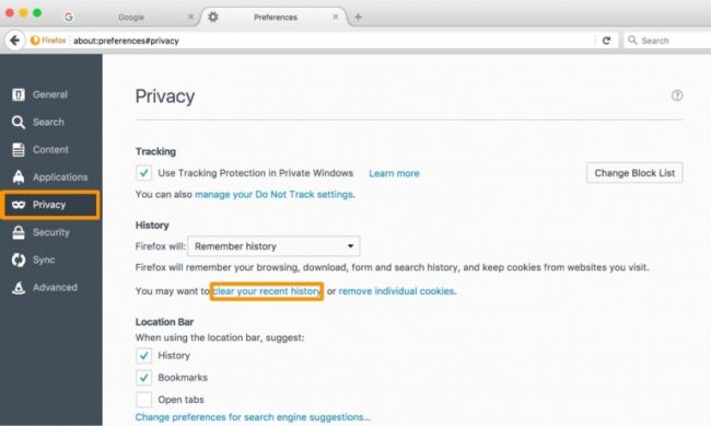 حذف کش هیستوری در Mozilla FireFox