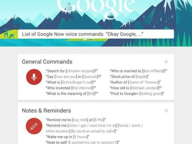 لیست دستورات Google Now را فراخوانی کنید