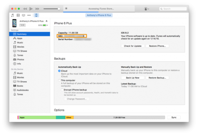 پیدا کردن شماره IMEI از طریق ایتونز